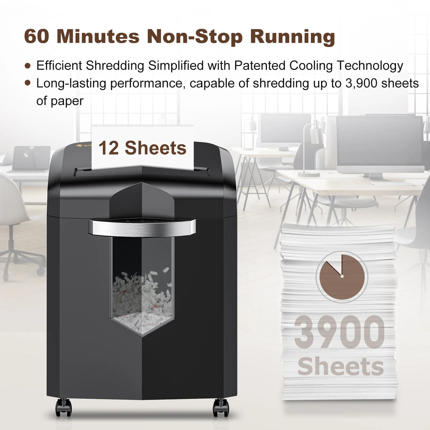 12-Sheet Micro Cut Paper Shredder with Pullout Wastebin.