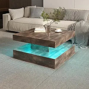 2-Tier LED Coffee Table with Storage
