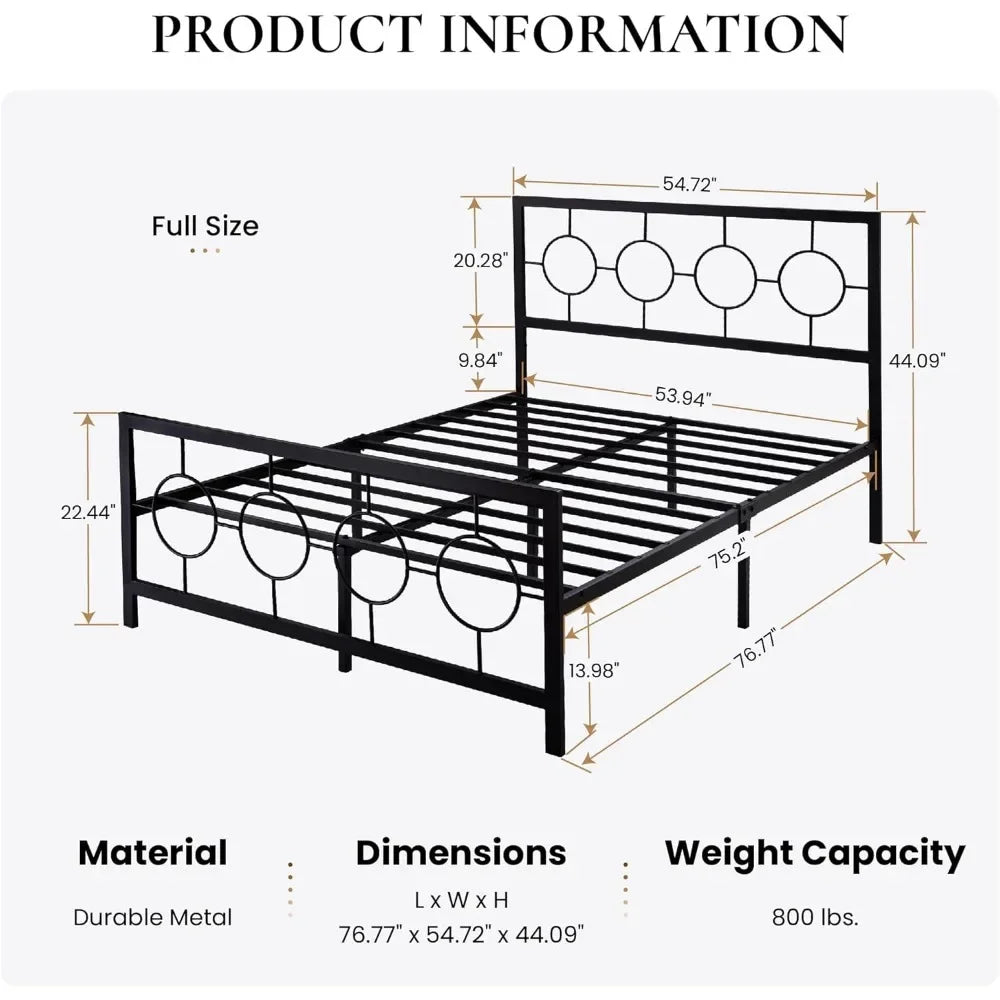 Full Size Bed Frame with Vintage Circular Design