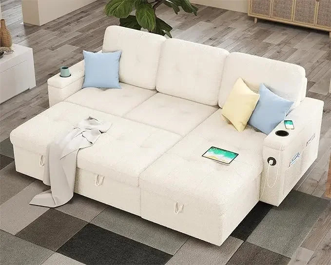 110 Inch Pull Out Sleeper Sofa, with 2 USB Charge Ports