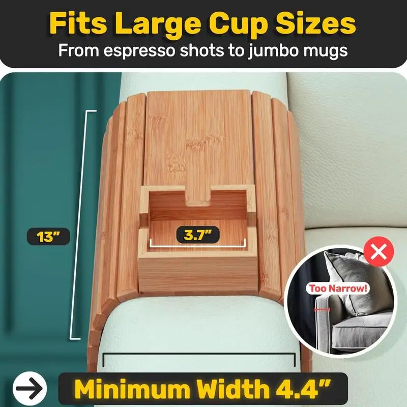 Bamboo Wood Sofa Armrest Tray Anti-Slip