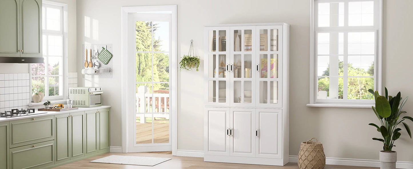 78.7" Tall Kitchen Pantry Storage Cabinet with Glass Doors