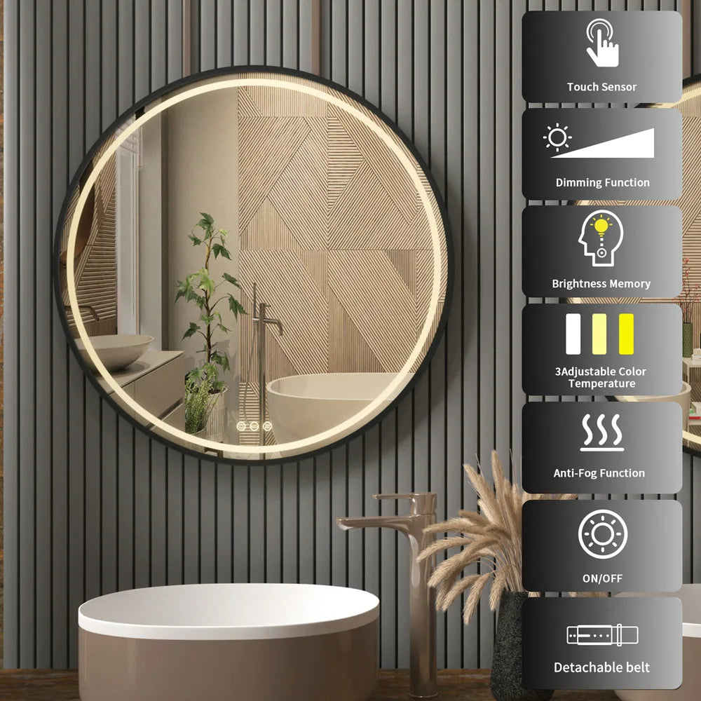Bathroom Dimmable Fogless Mirror with Detachable Rope