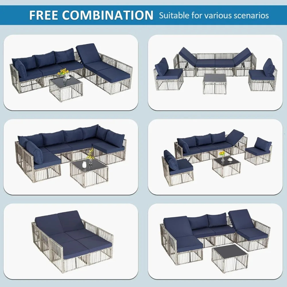 7 Pieces Outdoor Patio Furniture Set with Adjustable Backrest Sofa