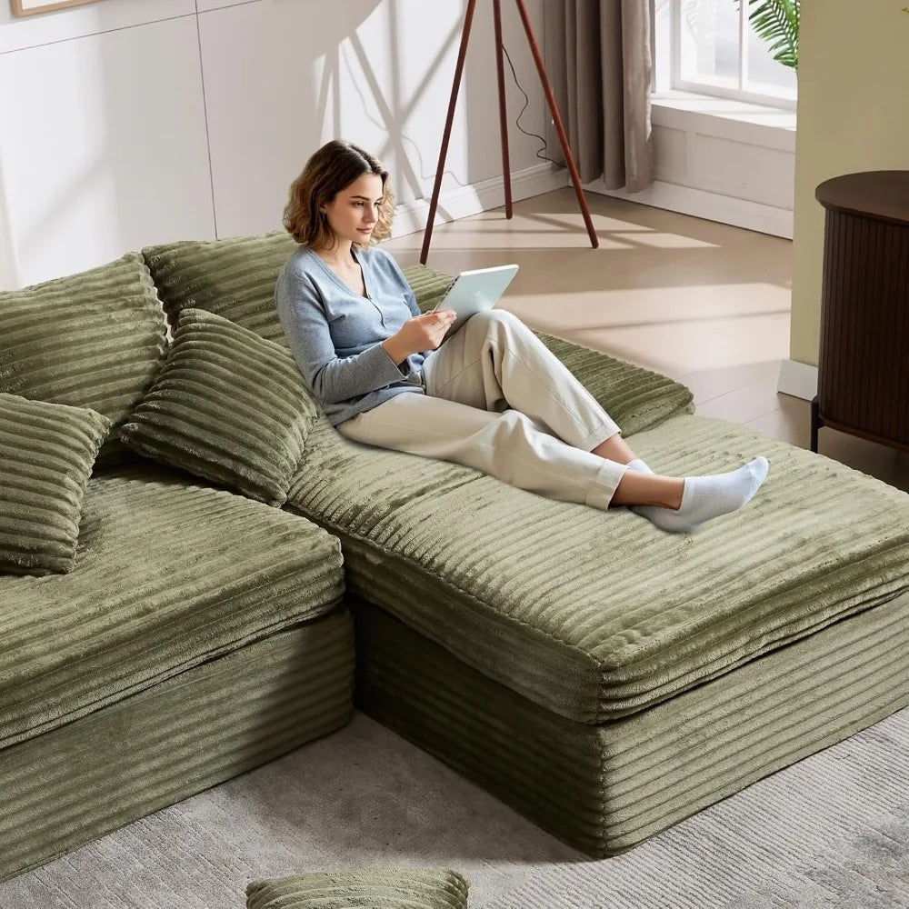 99" Corduroy Oversized Memory Foam L Shape Sofa