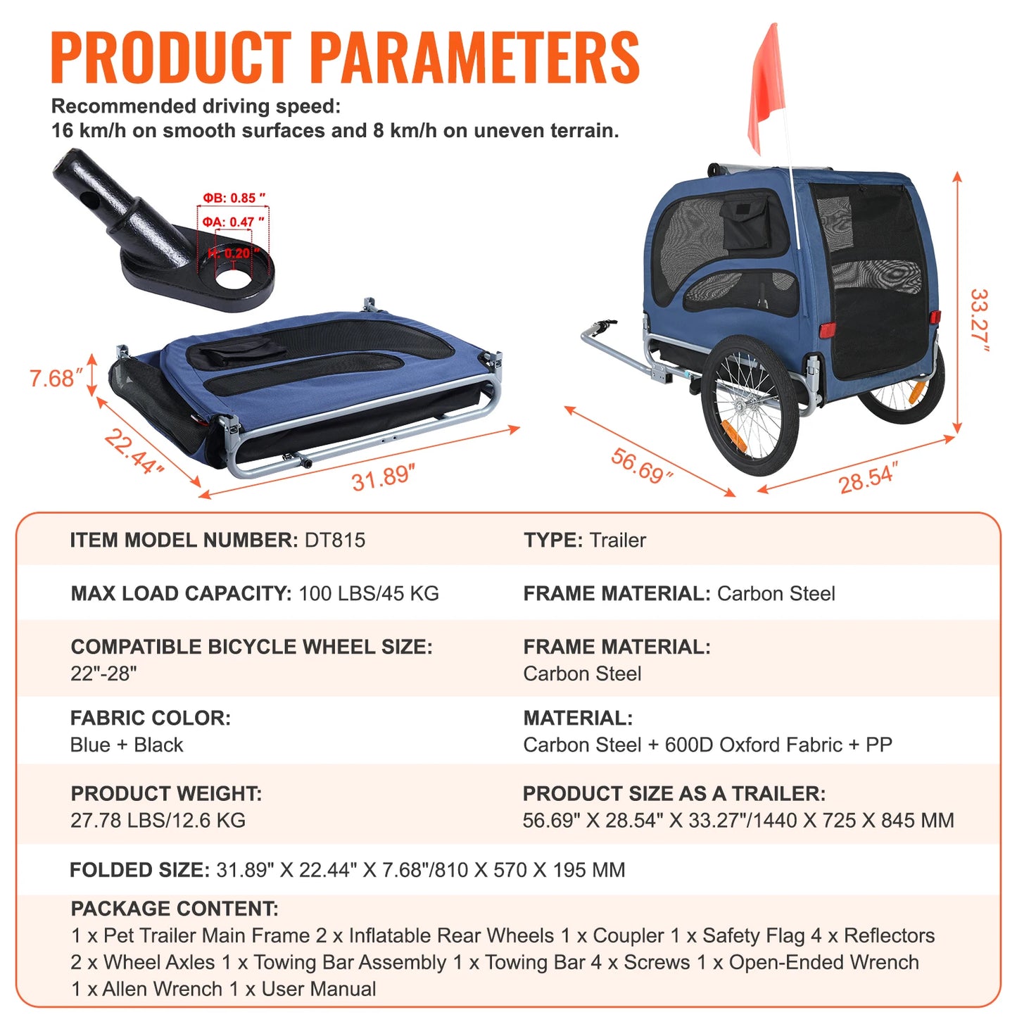 100lbs Pet Cart Bicycle Carrier Trailer