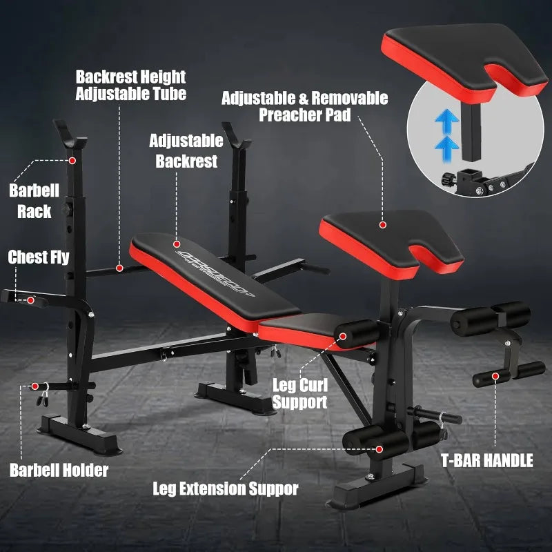 660lbs 6 in 1 Weight Bench Set with Squat Rack