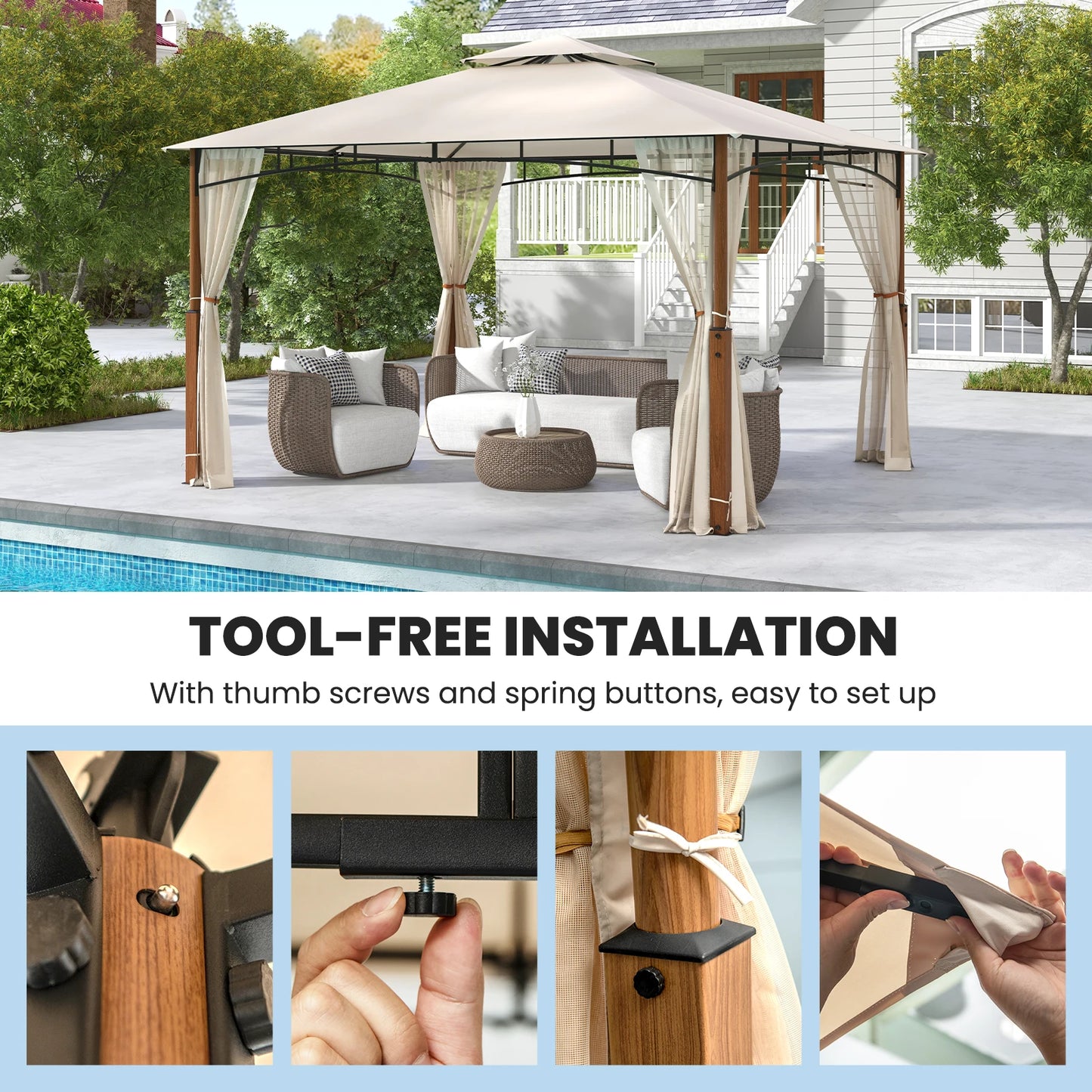12' x 10' Outdoor Patio Gazebo w/ Netting