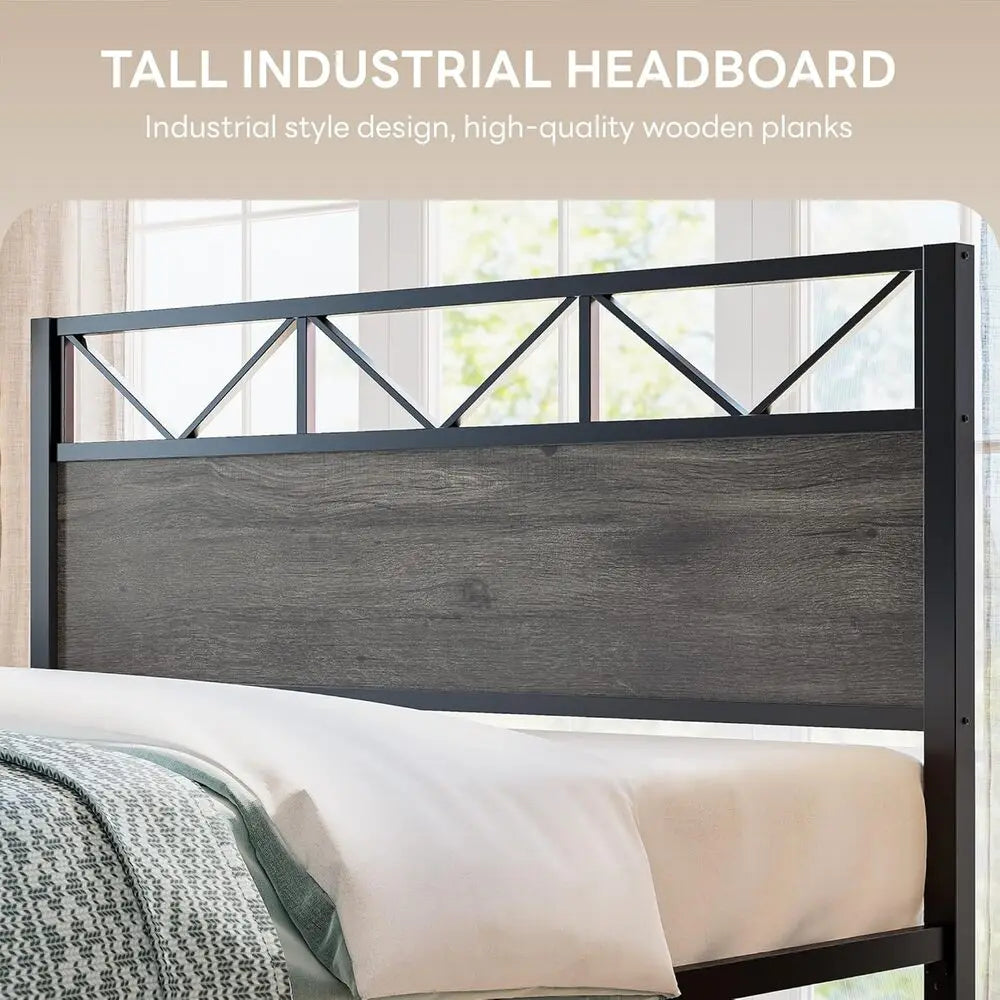 California King Bed Frame, 51.2 " Tall Industrial Headboard