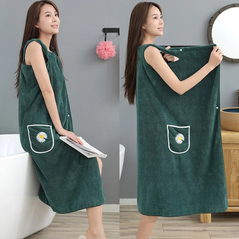 Wearable bathrobe, pure cotton quick drying long washable bath towel