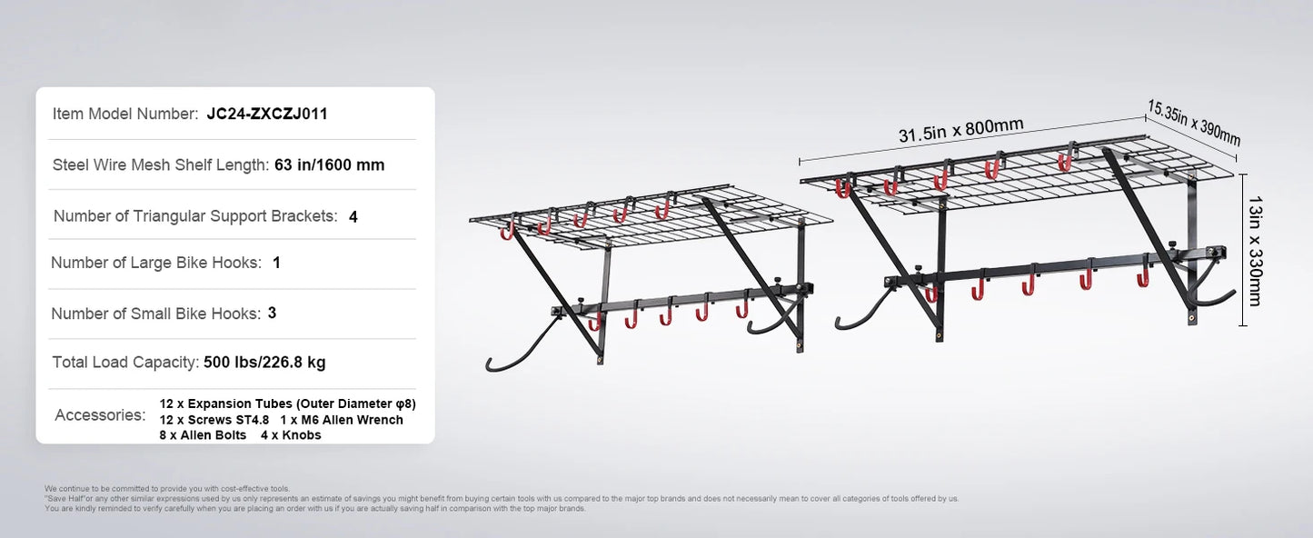 500 lbs. Bike Storage Rack with Adjustable 2 Shelves