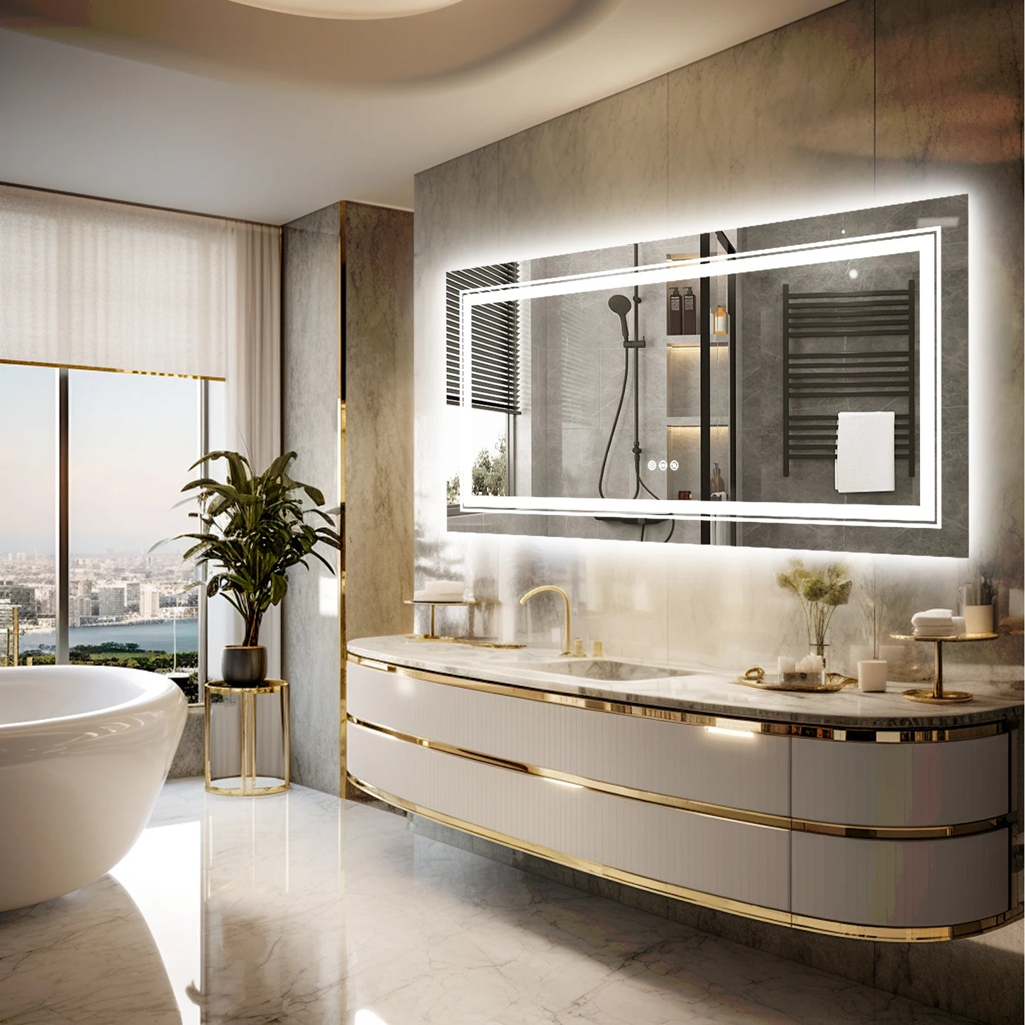 Extra Large Rectangle Bathroom Mirror LED Vanity Dimmable Backlit Anti-Fog
