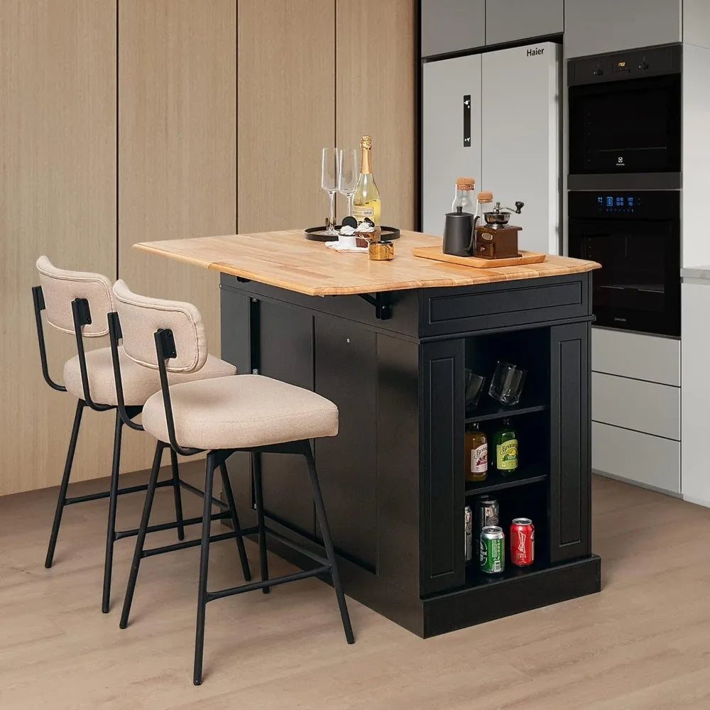 Kitchen island with 2 drawers, 5 adjustable shelves and spice rack
