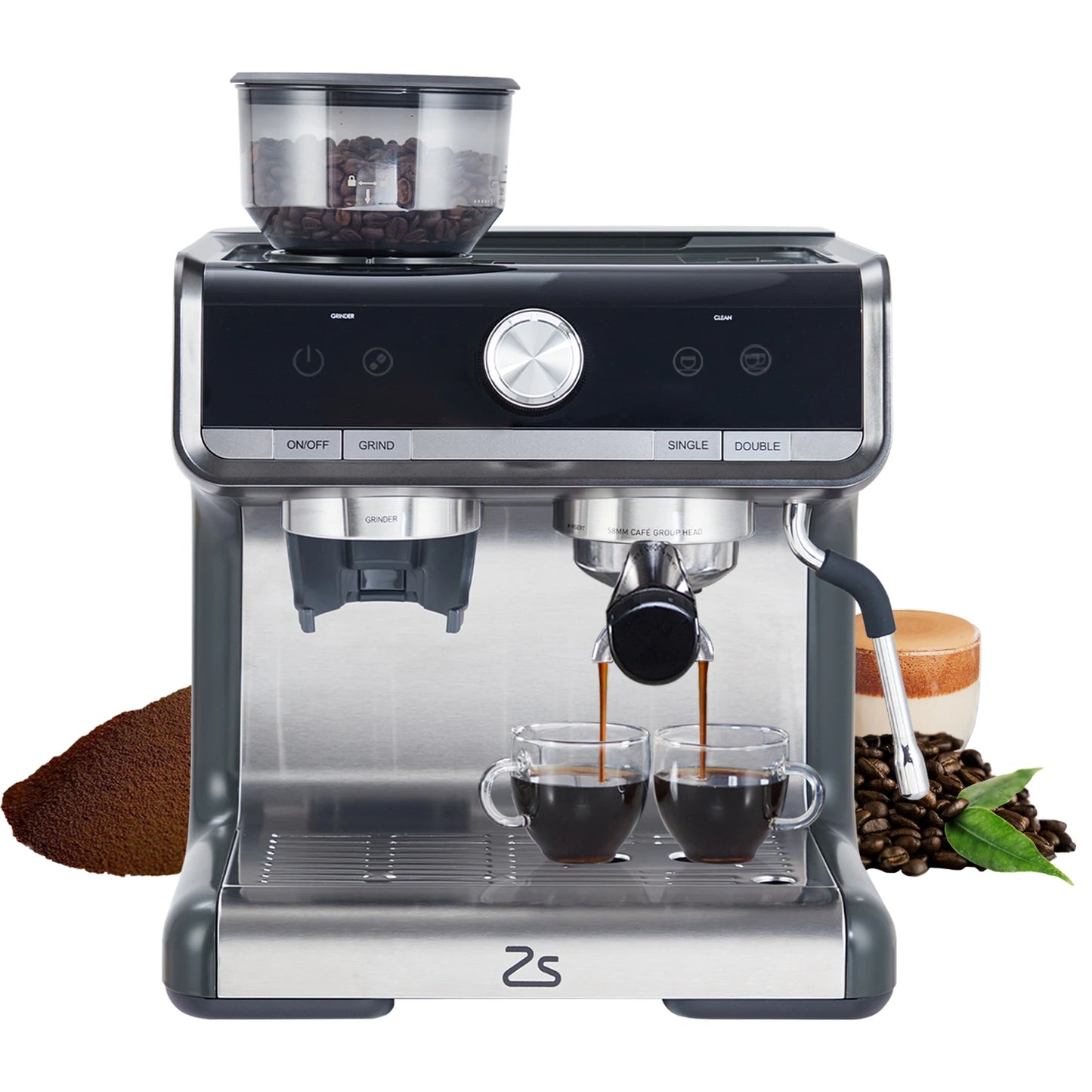 Espresso Machine with Grinder with Milk Frothier Steam Wand