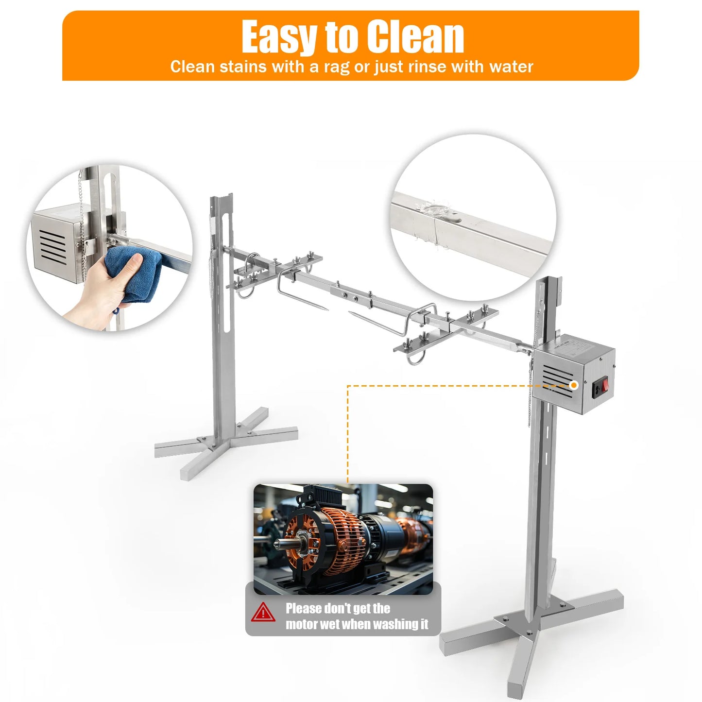 53" Electric BBQ Rotisserie Grill Kit, for Roasting Pig Lamb