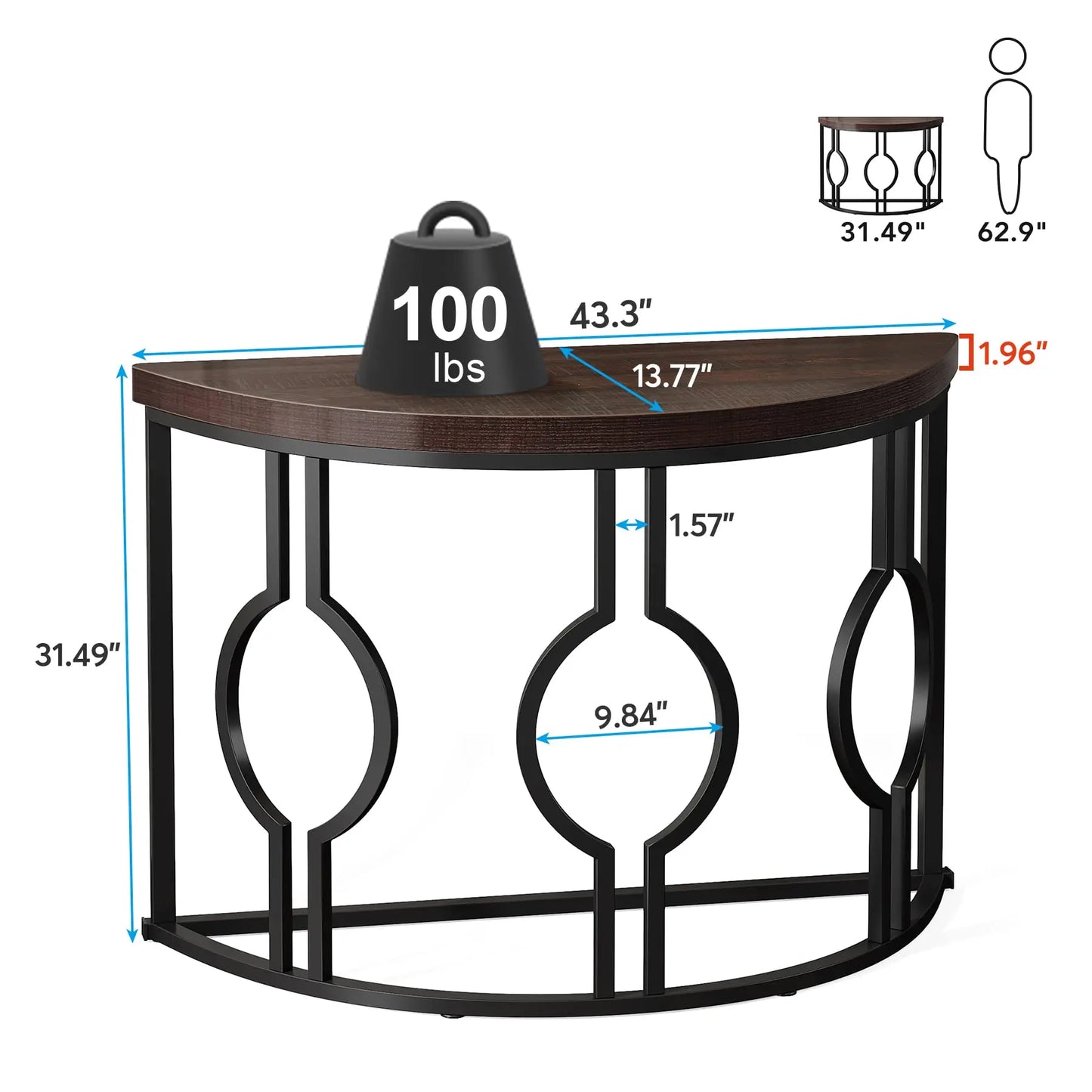 Half Moon Semi Circle Sofa Table with Geometric Base