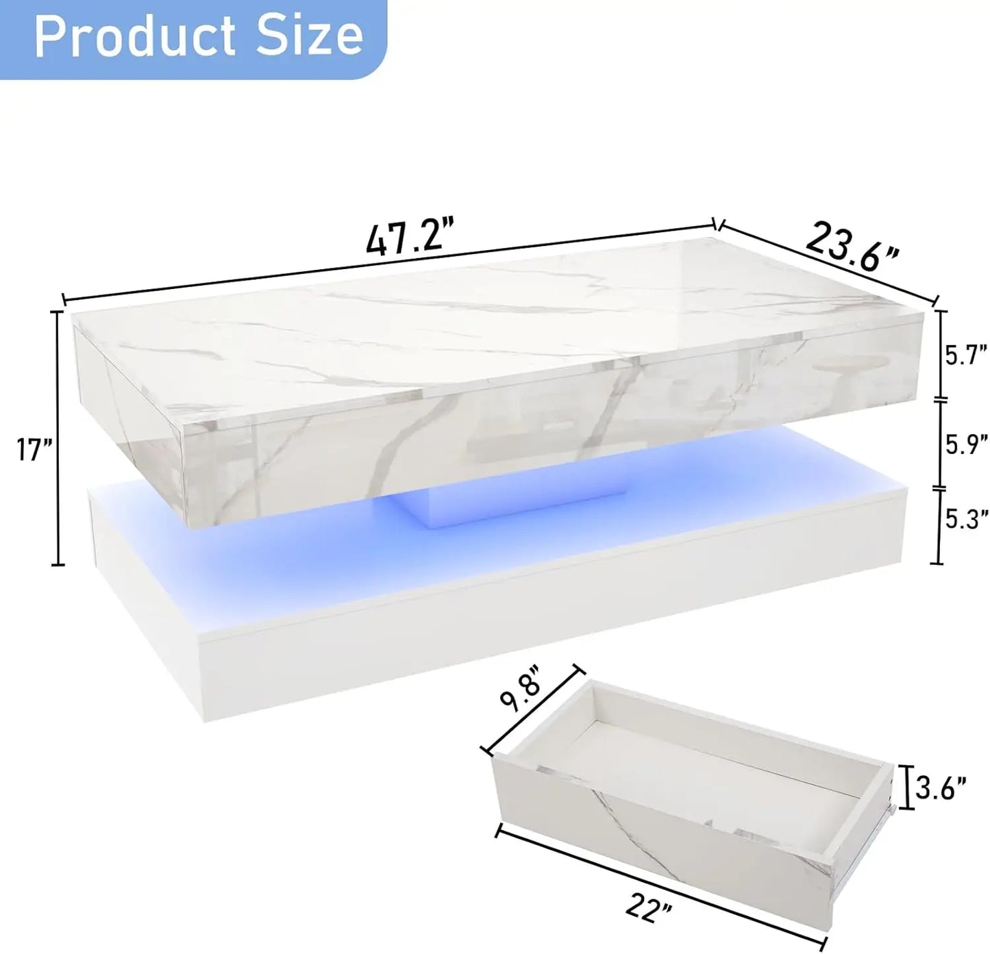 Double-Layer Design for Living Room Coffee Table with 2 Storage Drawers