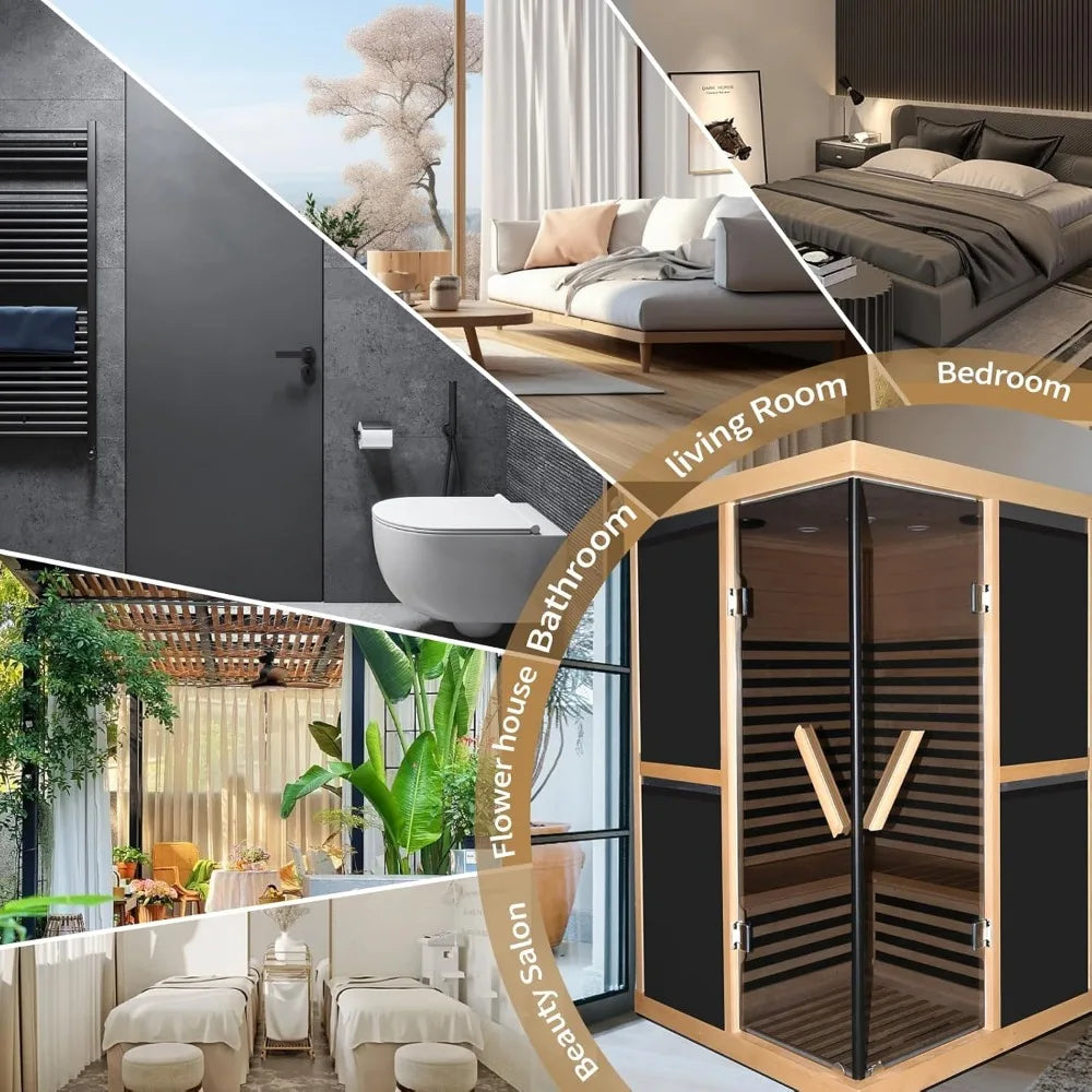 infrared sauna, 1980W phototherapy lamp, Canadian fir wood, 2-3 people, home with Bluetooth speaker, indoor dry sauna