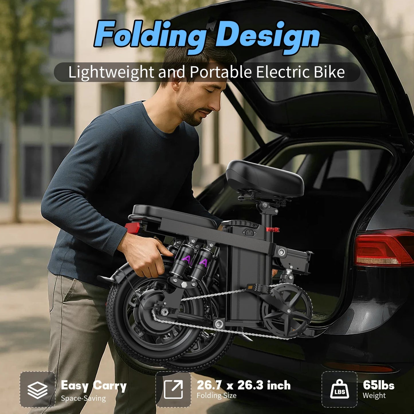 Folding Electric Bike for Adults Teens, 750W Peak Motor