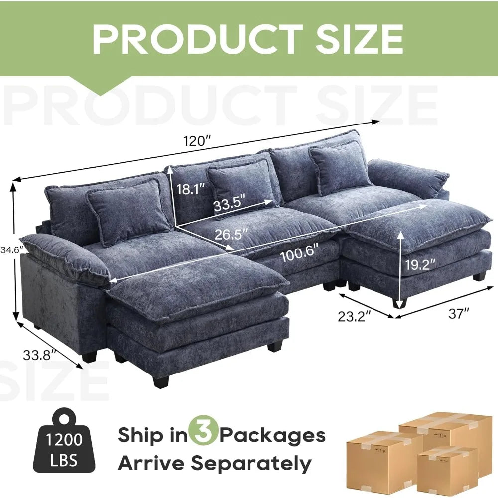 Chenille Sofa Sleeper Deep Seat Sofa with Throw Pillows