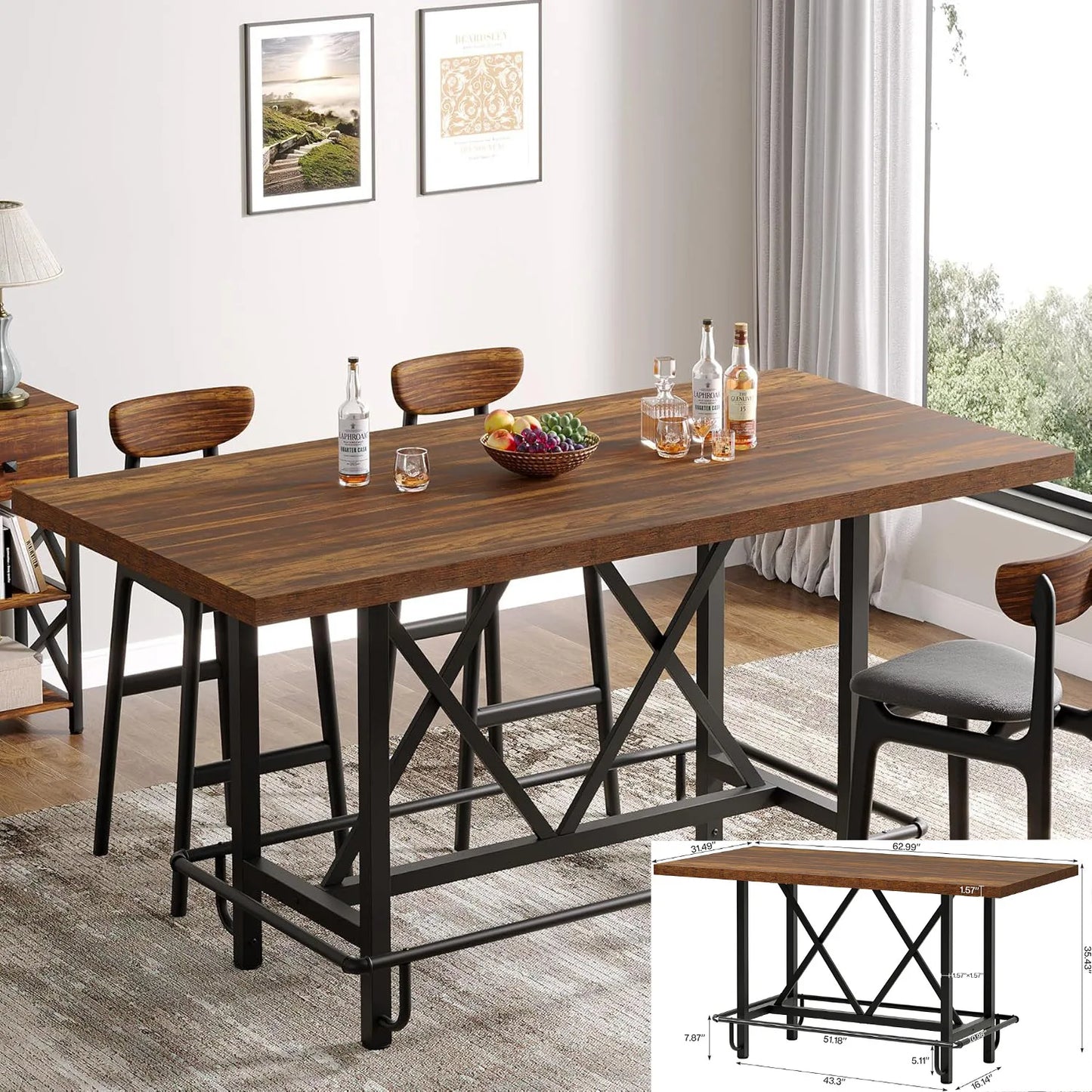 63-inch Farmhouse Kitchen Table with Large Tabletop