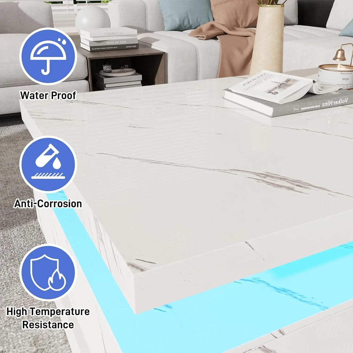 47.2-inch High Glossy LED Coffee Table with 2 Sliding Drawers