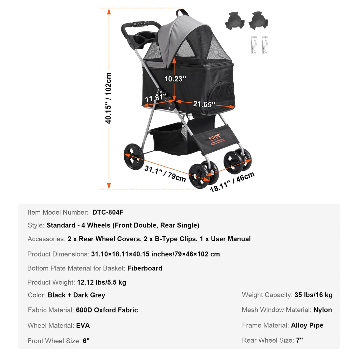 Pet Stroller Carrier Dog or Cat Strollers Lightweight Travel