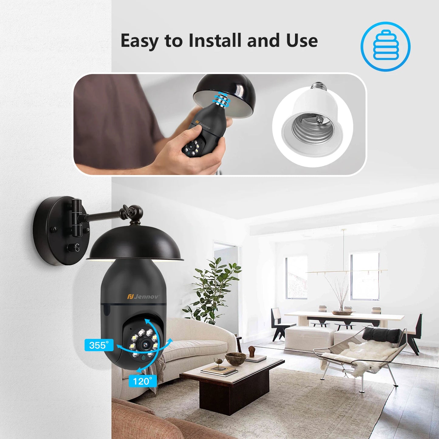 360°/2k HD Wireless Camera, Wi-Fi Light Socket Camera for Indoor-outdoor Home Security