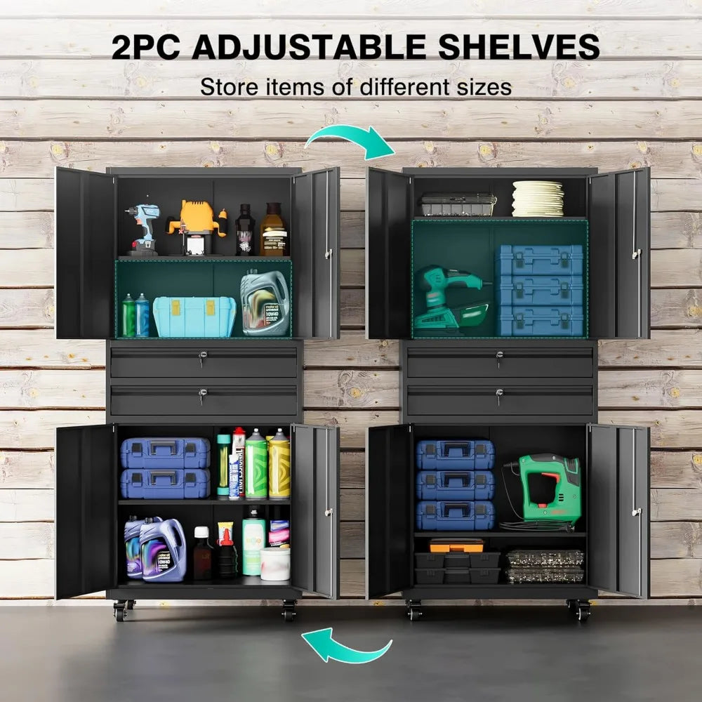 Portable Storage Cabinet with Locking Doors and Adjustable Shelves
