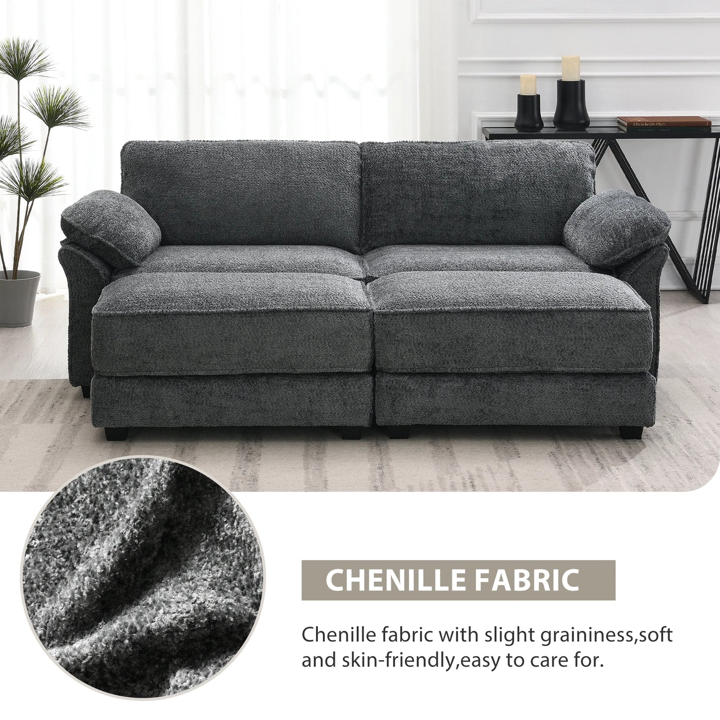 4 Seat Upholstered Sleeper Corner Couch bed set