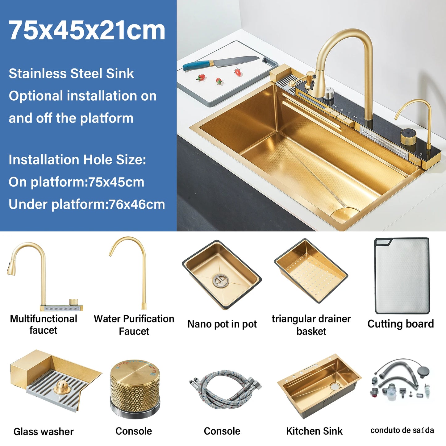 304 Stainless Steel Waterfall Kitchen Sink with Digital Display
