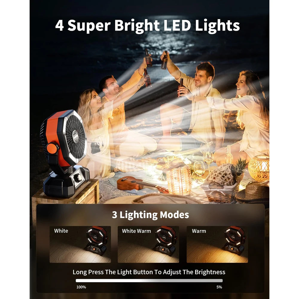 20000mAh Battery Camping Fan with 4 LED Lantern 8 Speeds