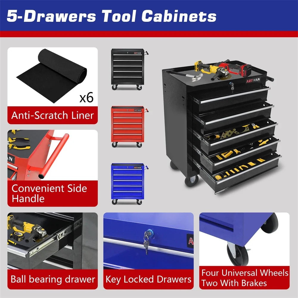 5-Drawer Portable steel toolbox Organizer