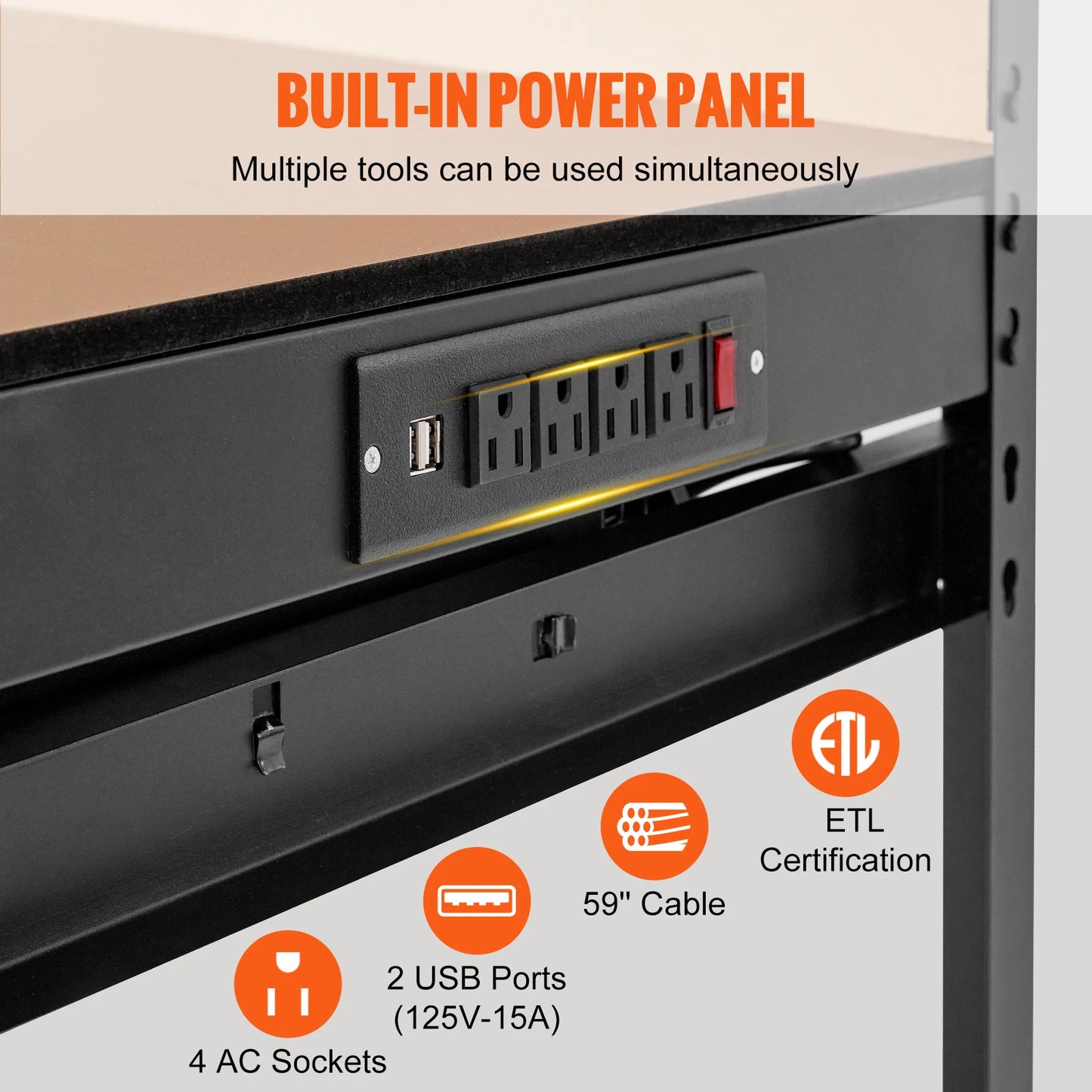 2000lbs Hardwood Workbench for Garage Office Workshop