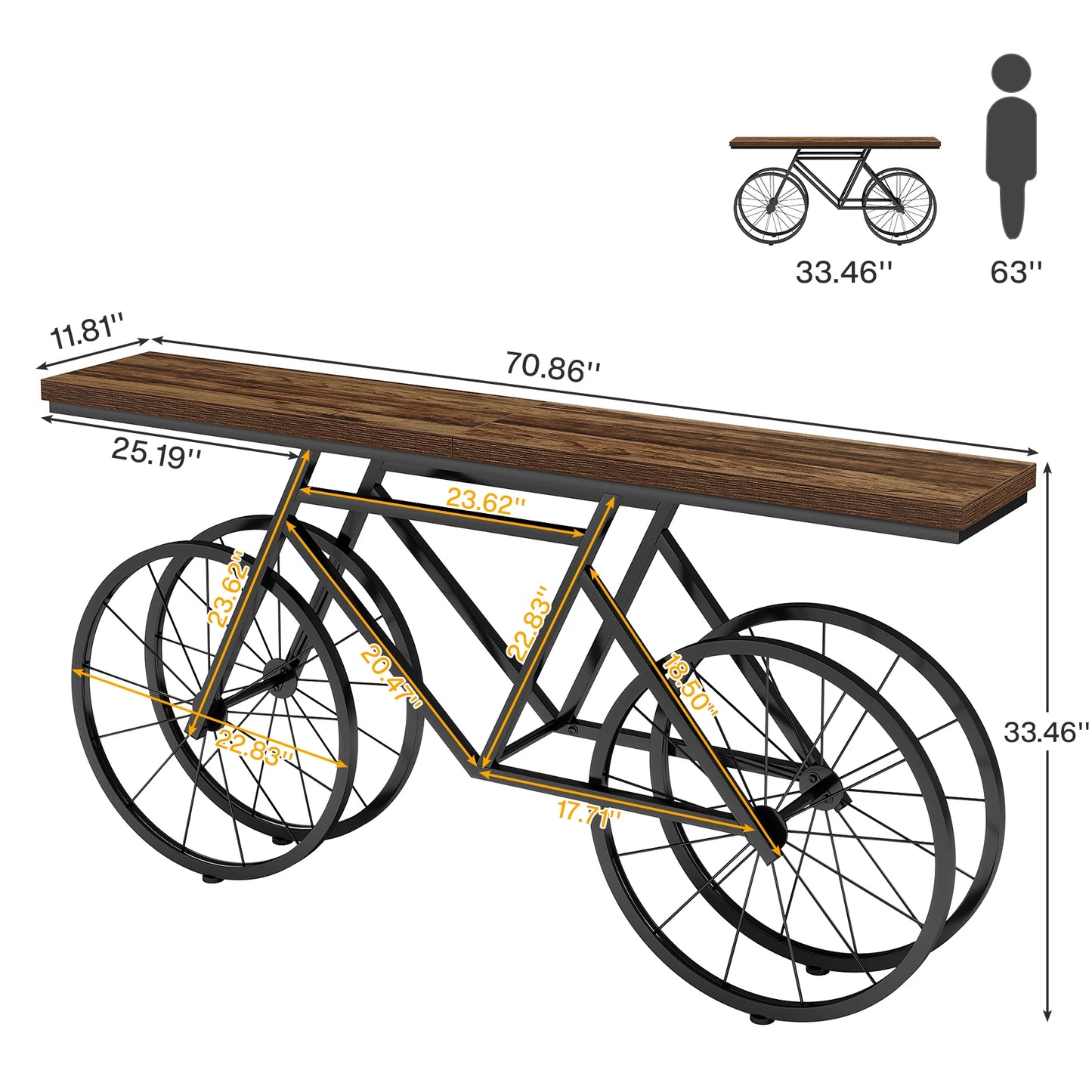 70.9-Inch Extra Long Console Table with Bicycle Metal Base