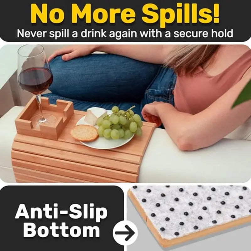 Bamboo Wood Sofa Armrest Tray Anti-Slip