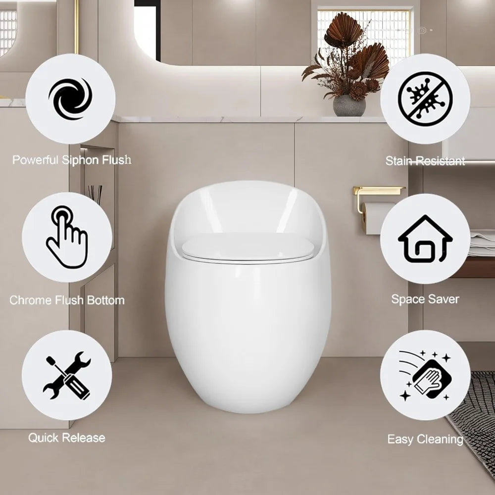 Egg-Shaped One-Piece Toilet 1.28 GPF Low-Flush Toilet with Soft Close Seat