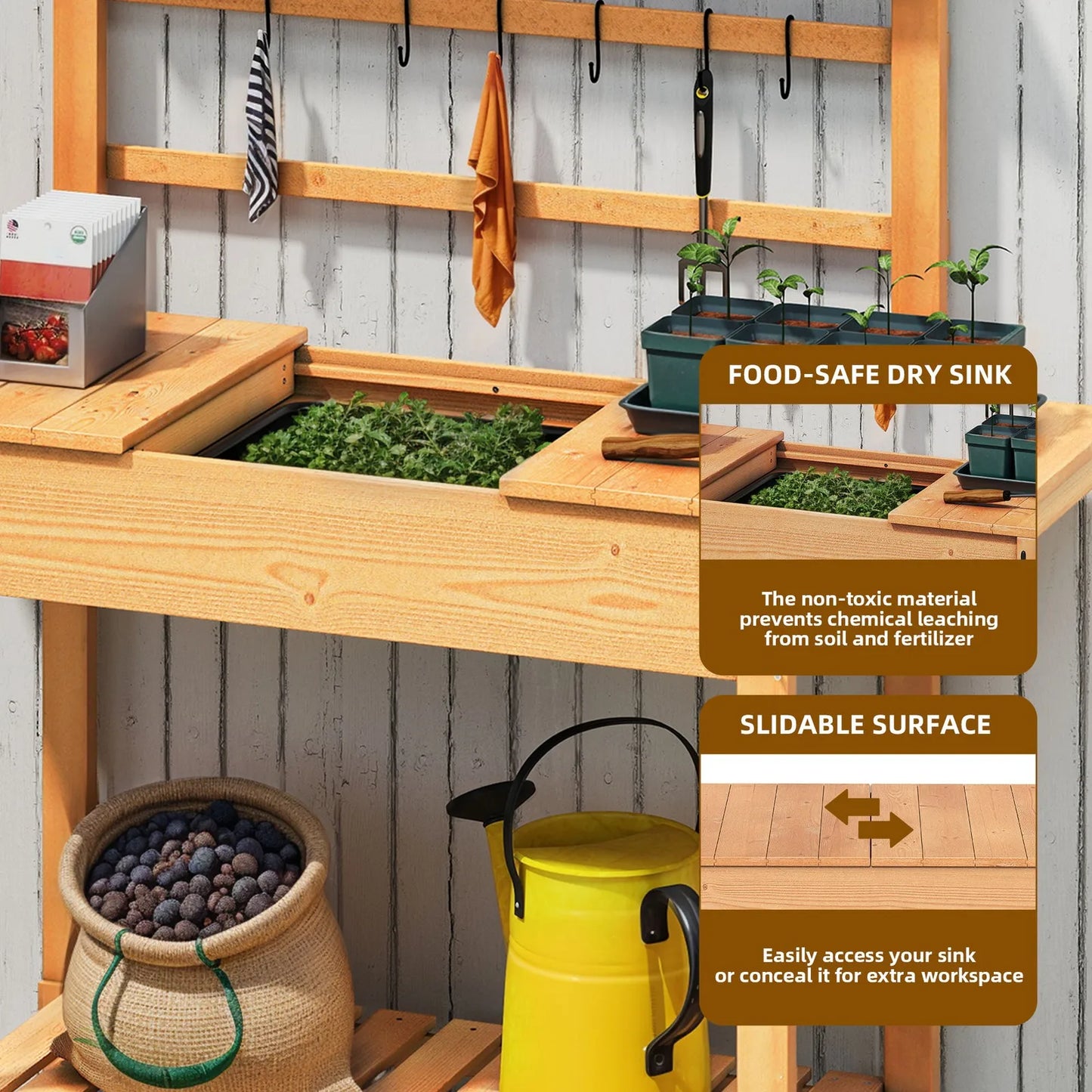 Solid Woodwork Potting Bench Outdoor Garden Workstation Table