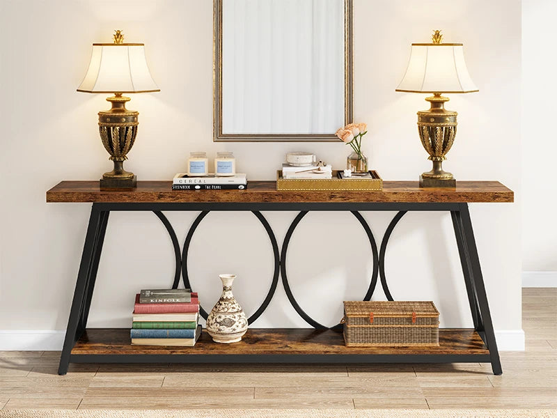70.9 inch Long Console Table with 2 Tier Storage Shelf