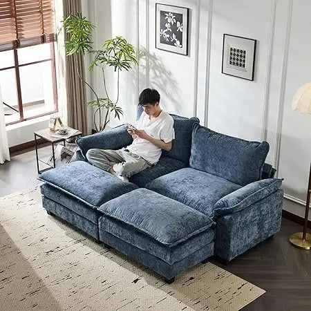 Convertible Sectional Sofa with 2 Movable 2-Layer Ottoman Set