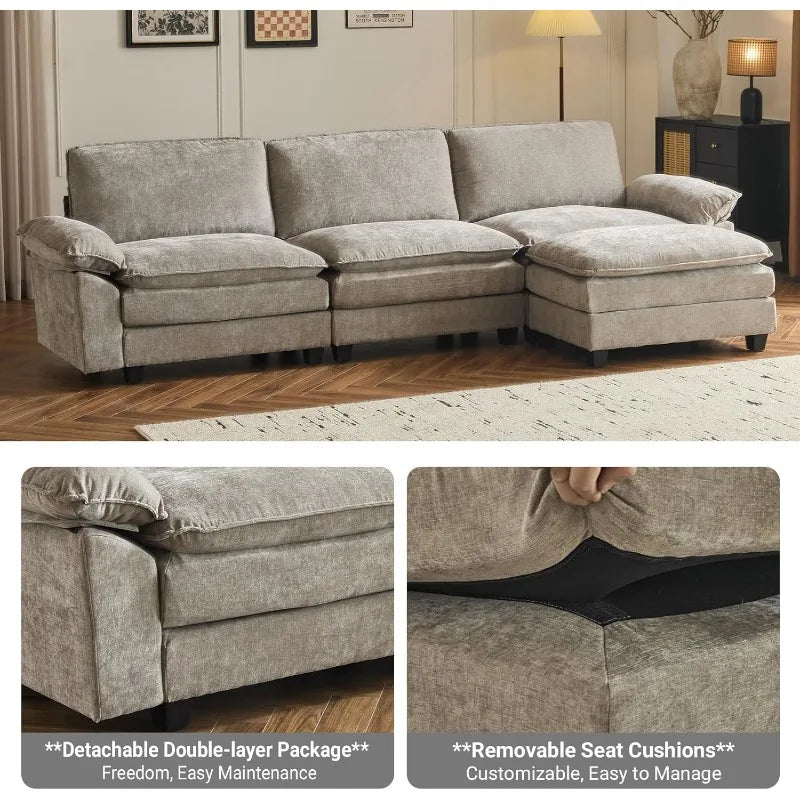 122" Cloud Double-Layer Deep Convertible Sectional Sofa
