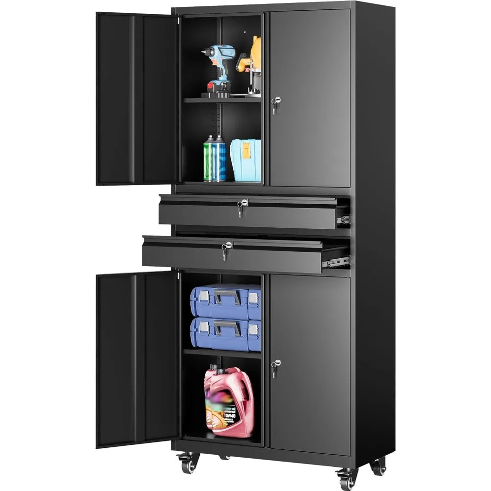 Portable Storage Cabinet with Locking Doors and Adjustable Shelves