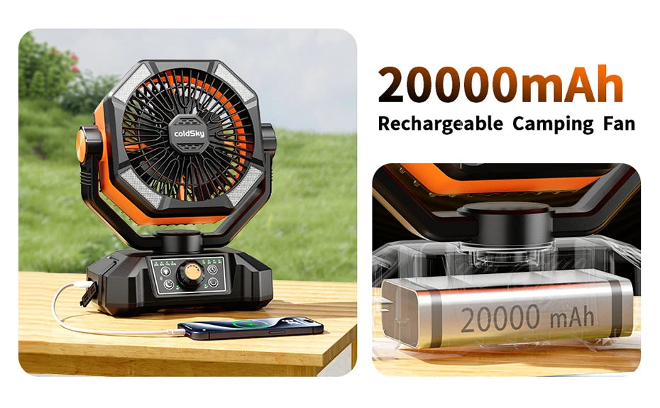 20000mAh Battery Camping Fan with 4 LED Lantern 8 Speeds