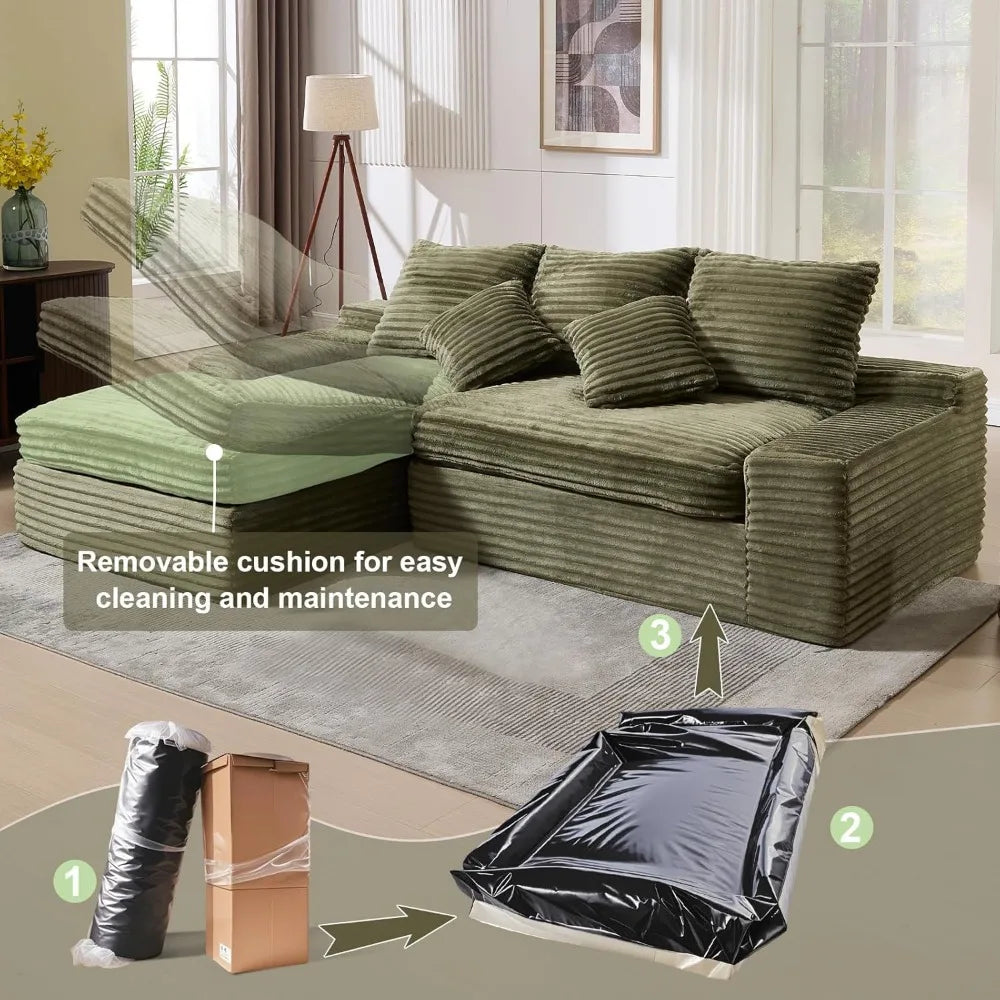 99" Corduroy Oversized Memory Foam L Shape Sofa