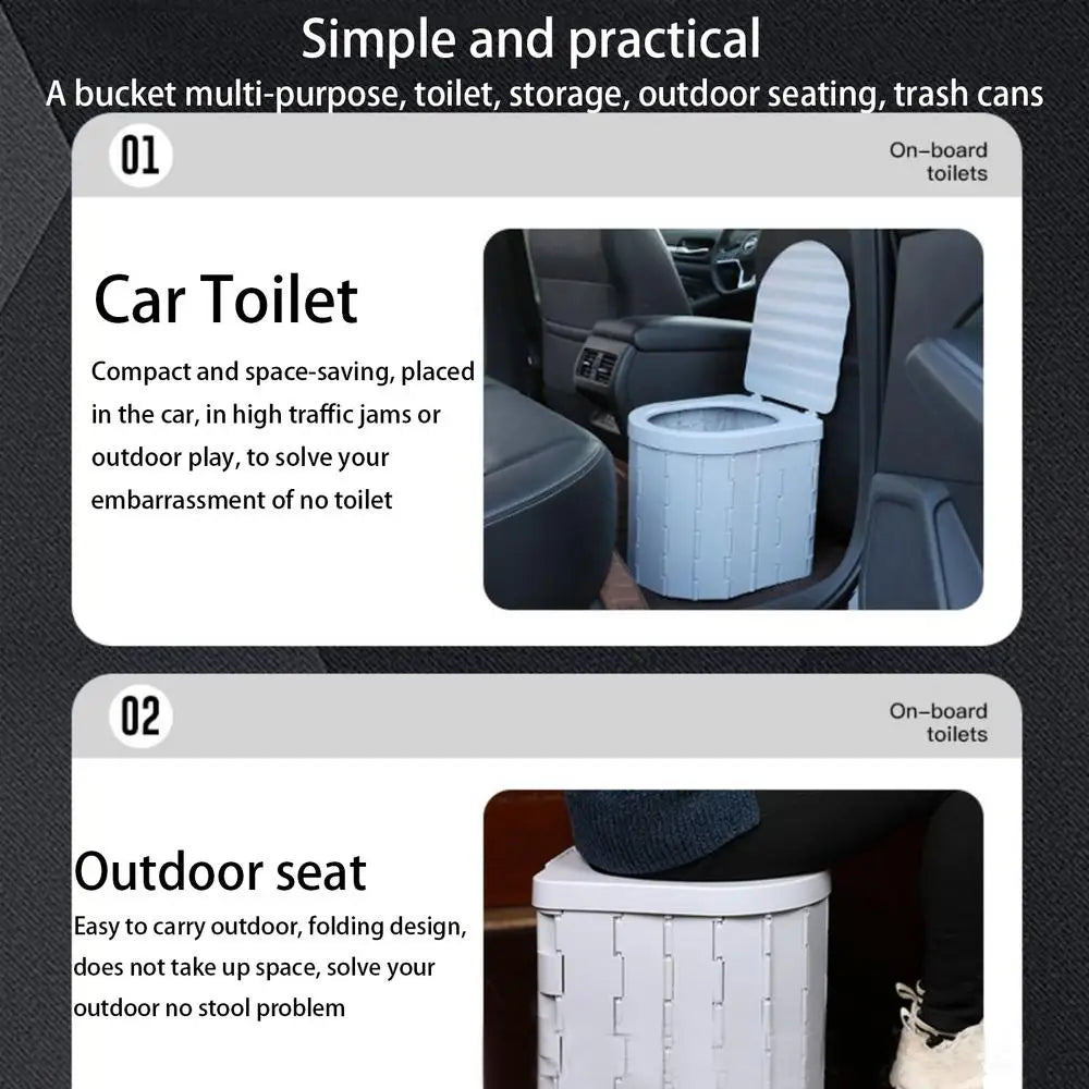 Folding Portable Potty Car Toilet With 15 Trash Bags