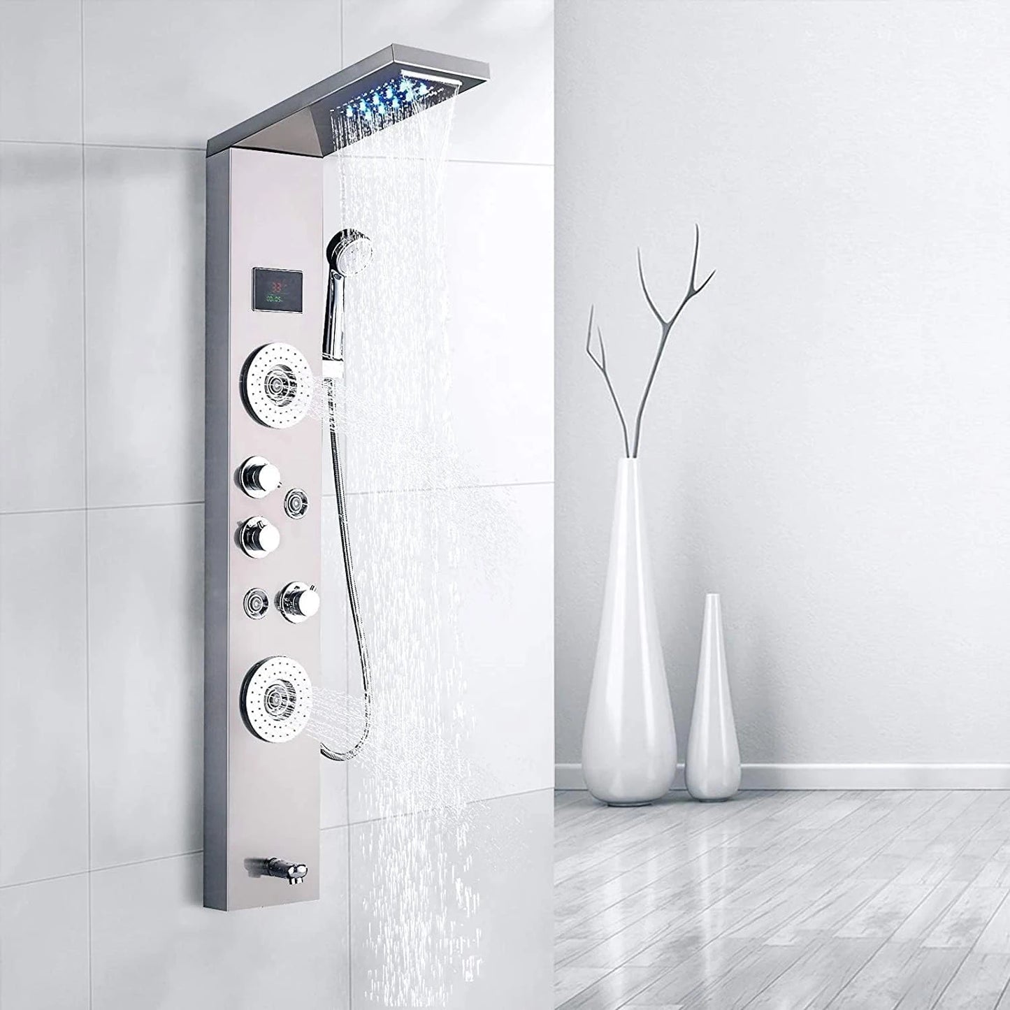 Digital Display LED Shower Panel Waterfall Rain Shower Faucet Set