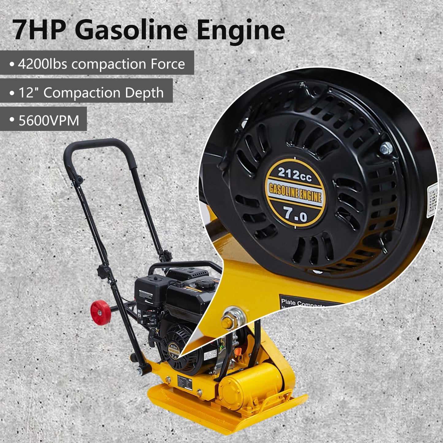 7HP Plate Compactor 4200lbs Compaction Force Rammer