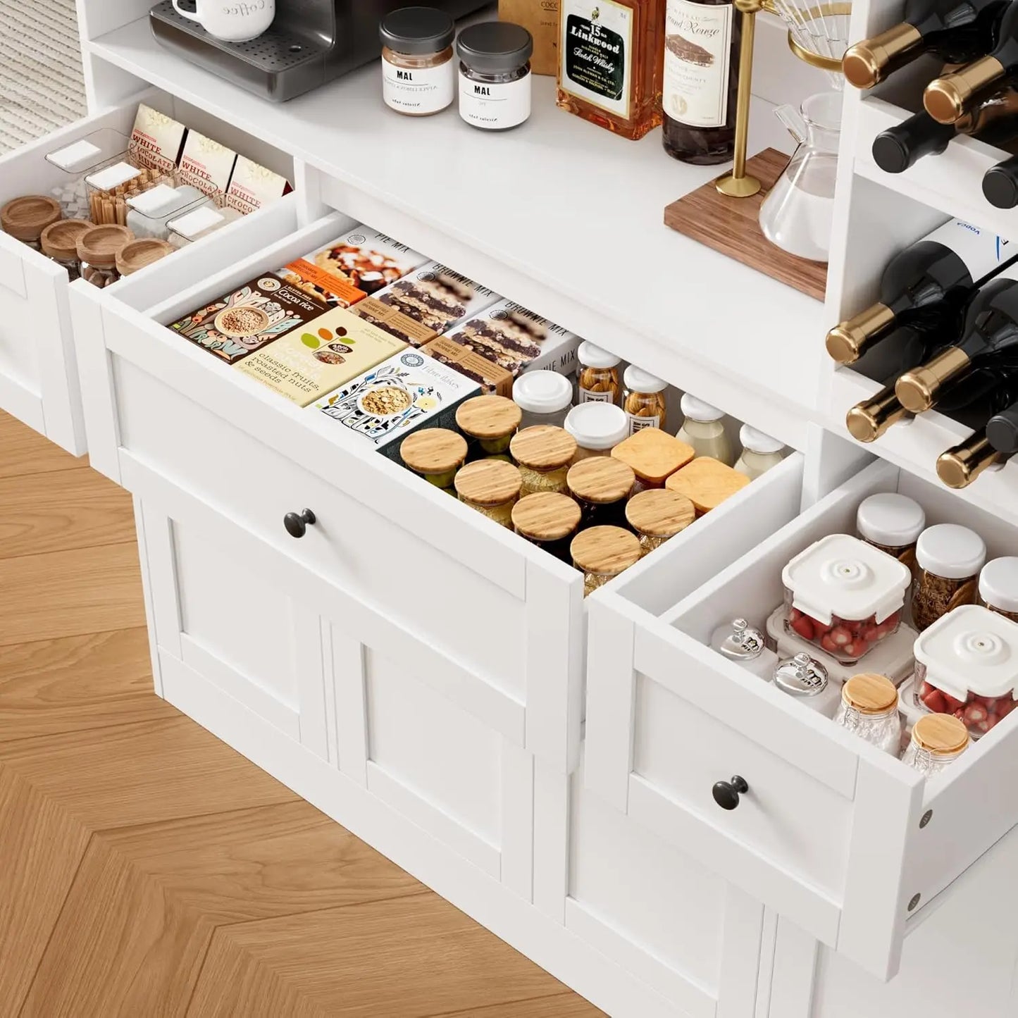 72" Tall Kitchen Pantry Storage Cabinet with Wine Rack