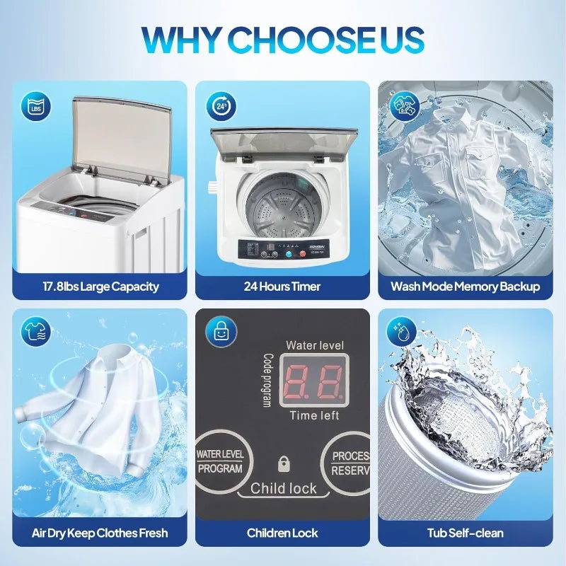17.8LBS Fully Automatic Washing Machine and Dryer Set