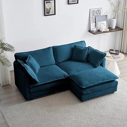 76.7" Convertible Modern L Shaped Sofa Set with Ottoman